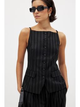 NA-KD - High Neck Vest Top - Black/White Stripe