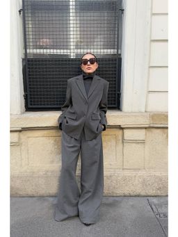 NA-KD - Wide Mid Waist Trousers - Grey