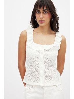 NA-KD - Lace Button Top - Ivory