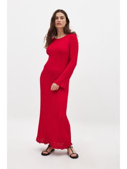 NA-KD - Knitted Round Neck Frill Maxi Dress - Red