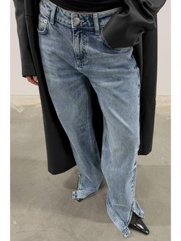 NA-KD - Slit Detail Denim Jeans - Light Blue