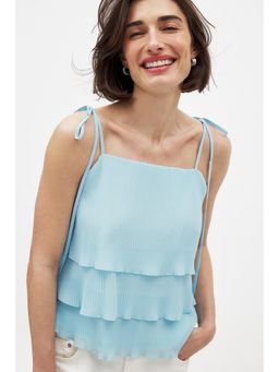 NA-KD - Flounce Tie Shoulder Top - Blue