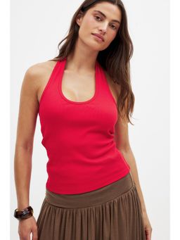 NA-KD - Halter Neck Rib Top - Red
