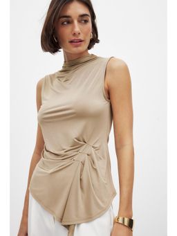 NA-KD - Draped Jersey Sleeveless Top - Taupe