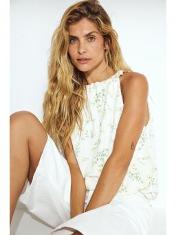 NA-KD - Neckline Rouched Top - Small White Flowers