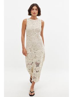 NA-KD - Knitted Crochet Midi Dress - Ivory