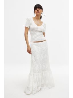 NA-KD - Flowy Lace Maxi Skirt - White