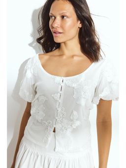 NA-KD - Puff Sleeve Pattern Top - Ivory