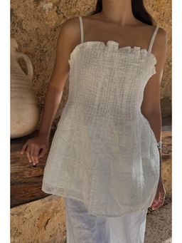 NA-KD - Embroidered Lace Pleated Top - White