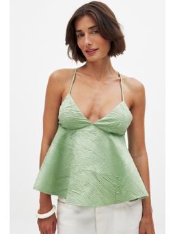 NA-KD - Jacquard Peplum Top - Green