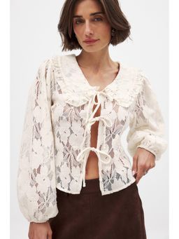 NA-KD - Balloon Sleeve Collar Top - Ivory