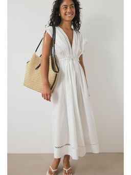 NA-KD - Cotton Lace Insert Midi Dress - White