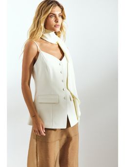 NA-KD - Tailored Button Front Strap Top - Beige