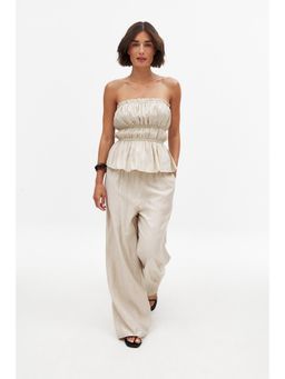 NA-KD - Floaty Wide Mid Waist Pant - Beige