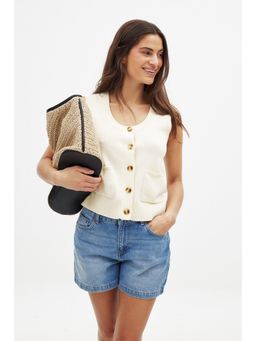 NA-KD - Mid Waist Denim Shorts - Light White