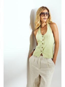 NA-KD - Halter Neck Structure Button Top - Green
