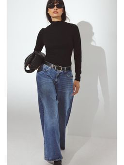 NA-KD - Mid Waist Panel Detail Denim Jeans - Mid Blue