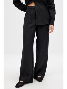 NA-KD - Linen Wide Leg Pant - Black