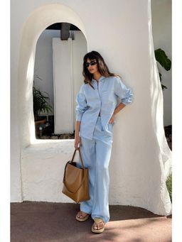 NA-KD - Linen Wide Leg Pant - Blue