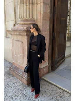 NA-KD - Straight Mid Waist Twill Suit Pant - Black