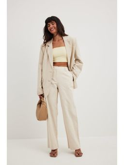 NA-KD - Mid Waist Tailored Linen Suit Trouser - Beige