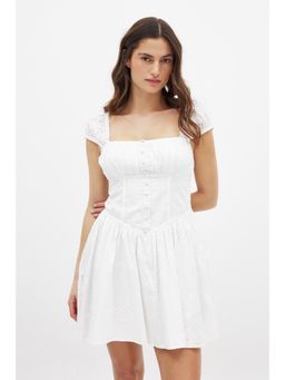 NA-KD - Volume Skirt Anglaise Mini Dress - White