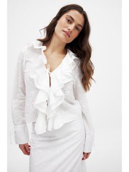 NA-KD - Anglaise Flounce Top - White