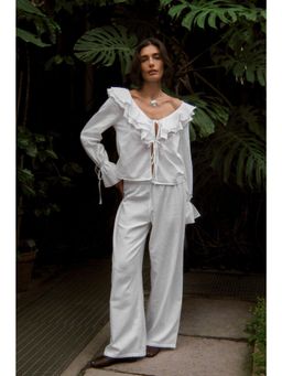 NA-KD - Linen Blend Mid Waist Pant - Ivory