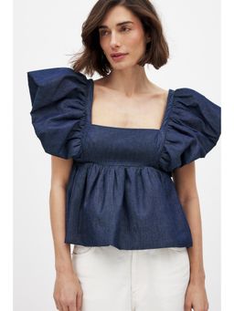 NA-KD - Denim Flounce Top - Blue