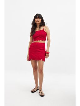 NA-KD - Linen Blend Anglaise Detail Mini Skirt - Red