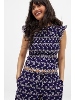 NA-KD - Embroidery Detail Smock Top - Blue