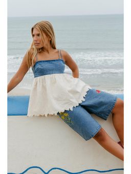 NA-KD - Denim Detail Top - White