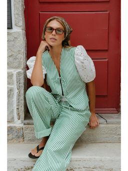 NA-KD - Anglaise Tie Detail Top - Green Stripe