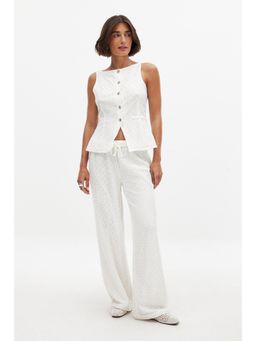 NA-KD - Anglaise Straight Pant - Ivory