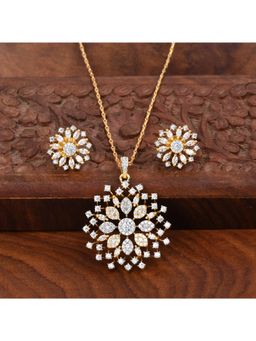 SHILLYN - Gold-Toned Cubic Zirconia Floral Necklace Set