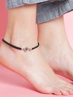 Zavya - Purple Stone Rhodium Plated 925 Sterling Silver Anklet