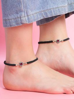 Zavya - Classic Purple Stone Rhodium Plated Sterling Silver Drawstring Anklet