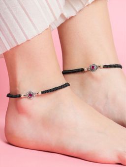 Zavya - Classic Oxidized Purple Stone 925 Sterling Silver Anklet