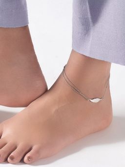 Zavya - Leafy Multistring Rhodium Plated 925 Sterling Silver Chained Anklet