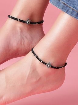 Zavya - Silver Plumage 925 Sterling Silver Peacock Anklet with Black Thread