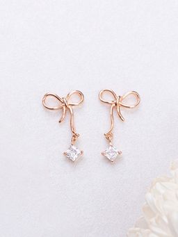 Zavya - Bow Drop Silver with CZ Rose Gold Plated Earring