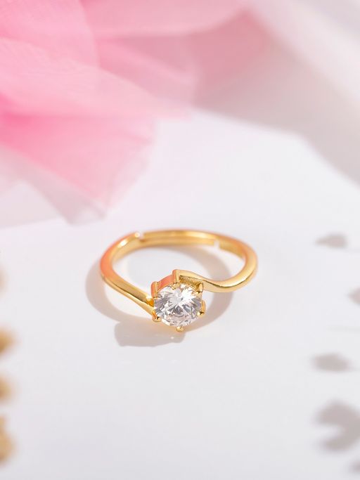 Zavya Golden Solace 925 Sterling Silver Gold Plated Solitaire Women's Ring