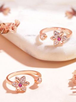 Zavya - Blooming Petals Rose Gold Plated 925 Sterling Silver Toe Ring with Cubic Zirconia