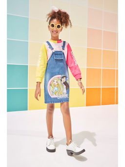TINY GIRL - Denim Barbie Characters Printed Dungaree with T-Shirt