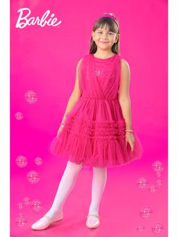 TINY GIRL - Barbie Party Wear Net Frock Dress