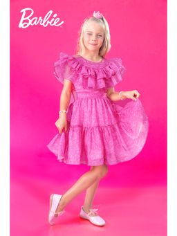 TINY GIRL - Barbie Ruffled Brand Name Printed Tiered Dress