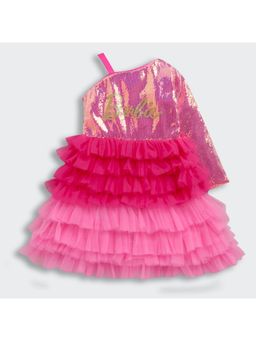TINY GIRL - Barbie One Shoulder Glitter Sequins Embellished Layered Dress