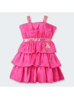 TINY GIRL - Barbie Party Frock With Sequin Spaghetti Straps & Double-Layered Flare