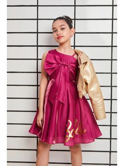 TINY GIRL - Barbie Sleeveless Foil Printed Bow Applique Detailed Dress