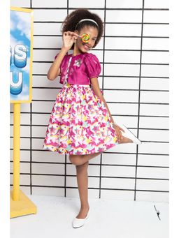 TINY GIRL - Barbie Stars Printed Dress With Half Puffed Sleeves Shrug